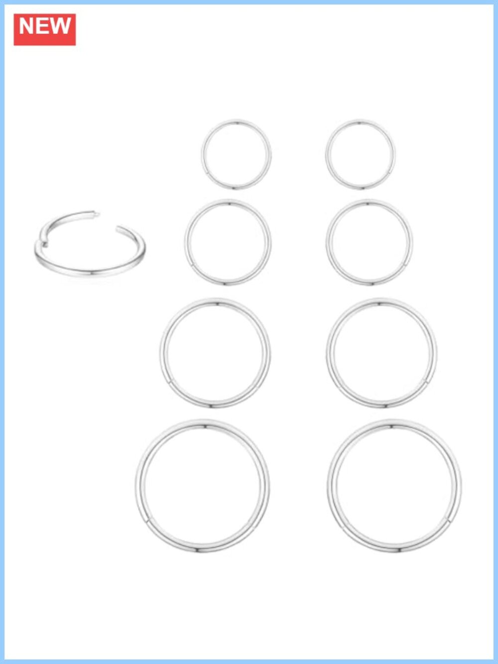 16G Surgical Steel Clicker Hoop Earrings Nose Rings Set Hypoallergenic